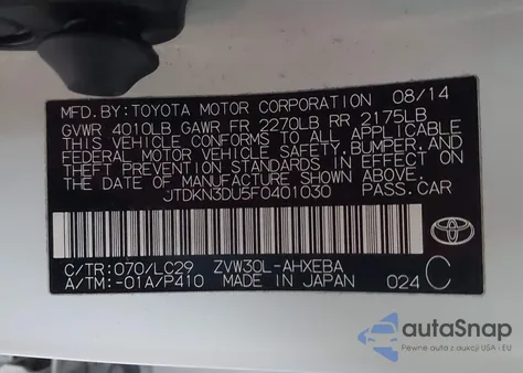 2015 Toyota Prius Persona Series Special Edition z USA, uszkodzony, nr VIN JTDKN3DU5F0401030